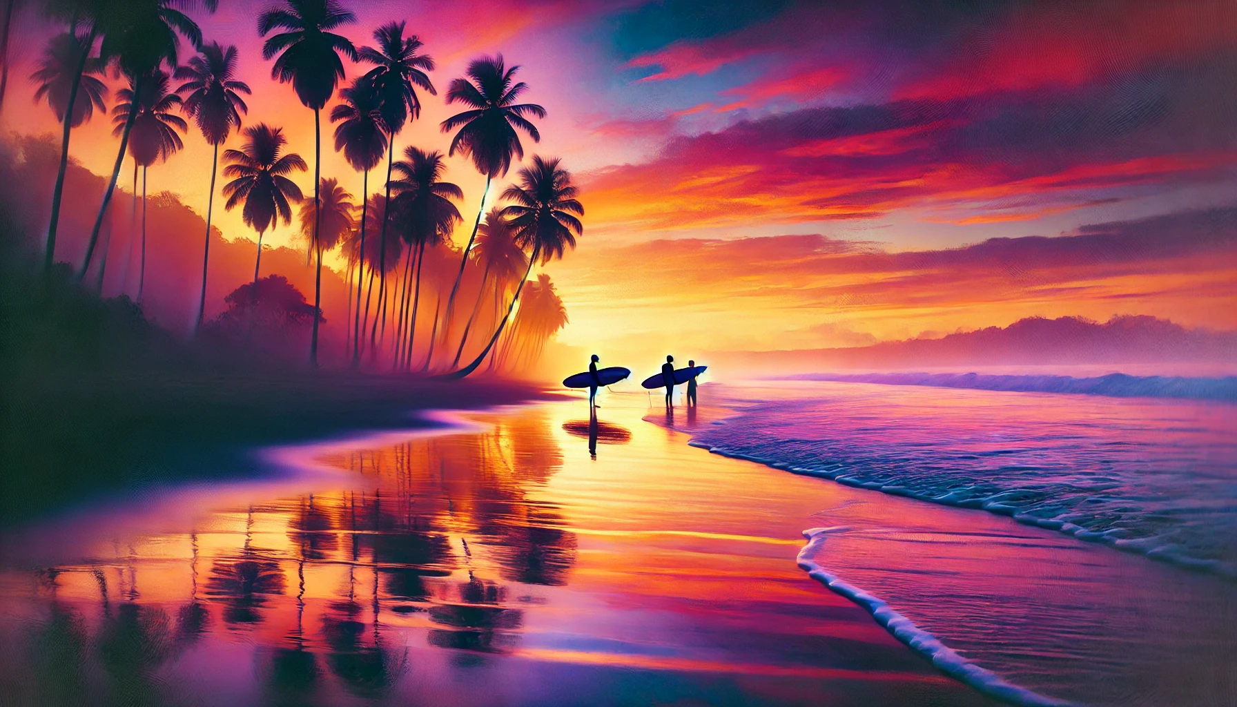 Depiction of sunset at Tamarindo beach in Costa Rica